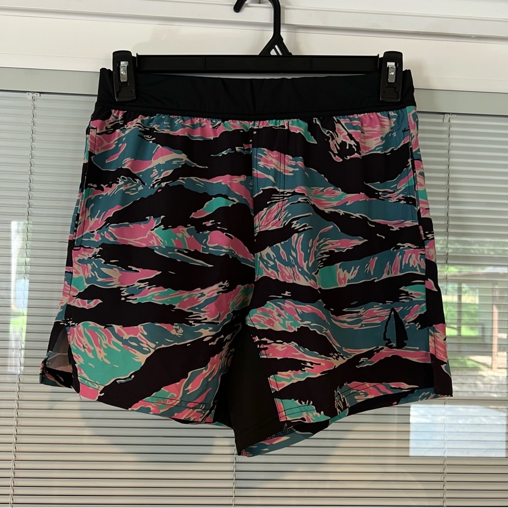 Retro THF Athletic Shorts with Geometric Pattern